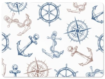 Maritimes Platzset mit Korkunterseite – 40 x 30 cm, 1x Anker & Steuerrad | langlebende Alternative zu Tischdecken – Schützt den Esstisch vor Kratzern – Pflegeleichter Eyecatcher – Seaside No.64