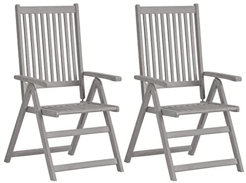 PTUGUOF Lot de 2 chaises de jardin réglables avec coussins en bois d'acacia massif laqué gris pliable