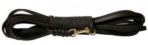 Fettlederleine Schleppleine aus Leder für Hunde 5m, 7,5m, 10m (10m x 8mm schwarz Chrom)