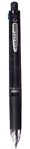 Zebra Multifunktions-Kugelschreiber Sarasa 4 Plus S, Schwarz/Rot/Blau/Grün, 0,4 mm Kugelschreiber, 0,5 mm Druckbleistift, schwarzer Körper (J4SAS11-BK)