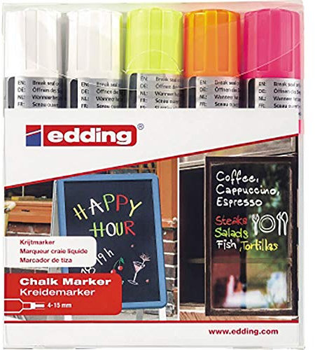 edding 4090 4-4090-5999 Kreidemarker Weiß, Weiß, Neongelb, Neonorange, Neonpink 4 mm, 15 mm