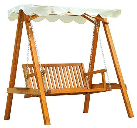 Outsunny Hollywoodschaukel Gartenschaukel Schaukelbank Schaukel 2-Sitzer Lärche Natur+Creme