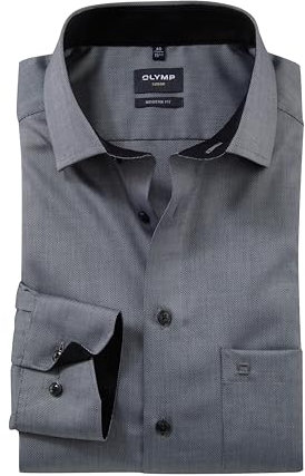 OLYMP Herren Oberhemd Langarm Luxor,Natté,modern fit,Global Kent,schwarz 68,37