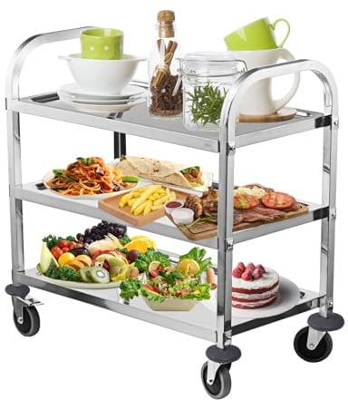 HLC Carro De Servicio De Acero Inoxidable De 3 Niveles con Ruedas para Catering Carro De Cocina con Ruedas De Bloqueo para Hoteles De Cocina - 72x40x82cm
