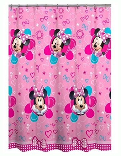 Jay Franco Disney Duschvorhang mit Mickey Maus und Minnie Maus, 177,8 x 182,9 cm, aus Stoff Minnie Pink Hearts