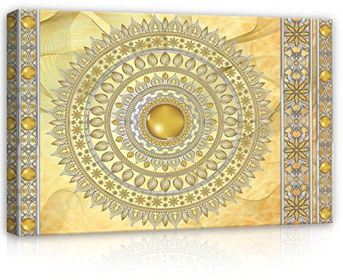 Forwall - Leinwand Bilder - Gold Mandala groß Orientalisch - 60x40 cm Leinwandbilder - Bild auf leinwand - Wandbild XXL groß Wandbilder für Wohnzimmer Schlafzimmer Wohnzimmerbilder Modern kunstdruck