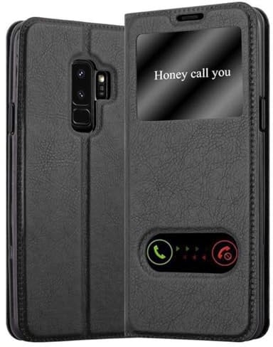 cadorabo Coque pour Samsung Galaxy S9 Plus en Noir COMÈTE - Housse Protection avec Stand Horizontal et Deux Fenêtres - Portefeuille Etui Poche Folio Case Cover