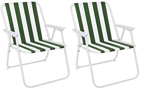 Mojawo 2er Set Campingstuhl Faltstuhl Grün/Weiß gestreift Regiestuhl Angelstuhl Klappstuhl Anglerstuhl