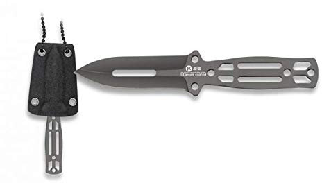 Cuchillo k25 Titanium Coated kydex 6,5 cm para Caza, Pesca, Camping, Outdoor, Supervivencia y Bushcraft K25 32370 + Portabotellas de regalo