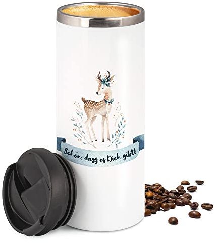 GRAZDesign Kaffeebecher to go Thermo Reh mit Spruch, Coffee to go Becher, Geschenk für Mama, Freundin, Kollegin, 450 ml Travel Mug Weiß