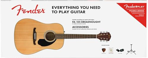 Fender FA-125 Dreadnought Acoustic Guitar Pack, Walnut Fingerboard, Natural