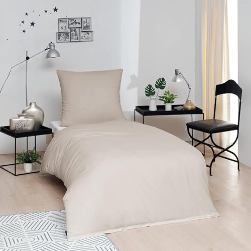 BRIELLE Bettwäsche 155 x 220 cm - Bettwäsche-Set Biber Ekrü, hohe Qualität, weich, einfarbig mit Öko-Tex-Zertifizierung