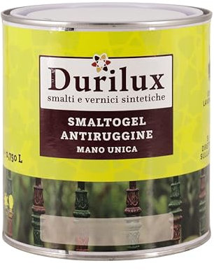 DURIPLASTIC Durilux Smalto Vernice Gel Antiruggine Pronta all'Uso Non Cola Per Ringhiere Cancelli e Ferro Ml 750 (Bianco Perla RAL 1013)
