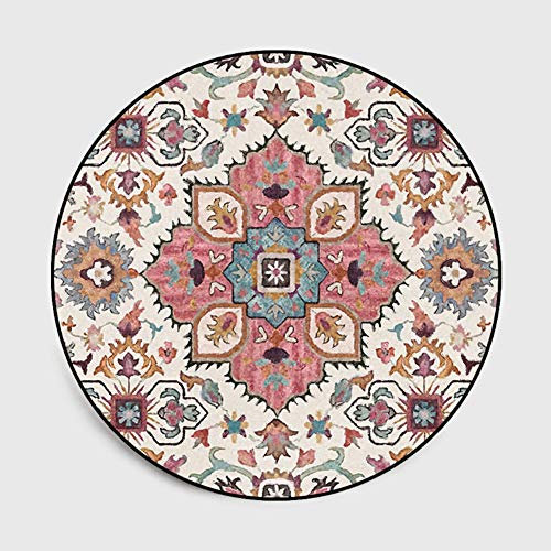 Lanqinglv Teppich Rund 120cm Bunt Blume Muster Terrassen Teppiche Böhmisch Dekorative Wohnzimmer Schlafzimmer Mandala Bedruckte Runder Teppich 120 Indische Vintage Boho