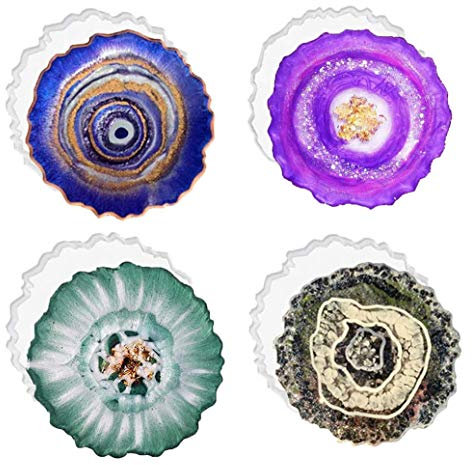 Shalwinn Silikonform Untersetzer, 4 Stück Epoxidharz Set Große Resin Mold Gießformen, DIY Kunstharz Gießen, Achat Untersetzer