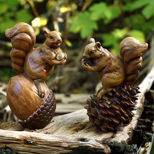 GeKi Trend Eichhörnchen Paar Dekofigur Garten 2er Set in Holz-Optik wetterfest 14 cm und 15 cm groß