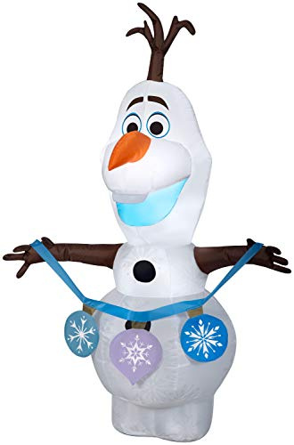 Gemmy Aufblasbares Weihnachtsmotiv Die Eiskönigin mit 2 Olaf-Ornamenten, Disney, 1,2 m hoch