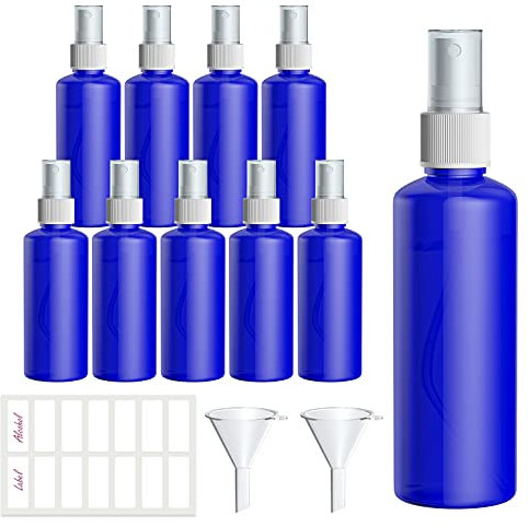 Qoosea 10 pcs Flacon Vaporisateur, 100ml Bouteille Spray Plastique Vide Avec Pulverisateur de Brouillard Fine, Vaporisateurs Cosmétiques Bleue