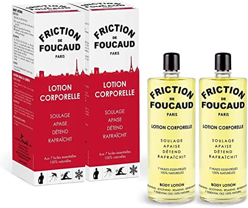 FRICTION DE FOUCAUD, Lotto 2 Flaconi x 500 ml, Lozione Corpo, Senza Risciacquo, Tonificante, Rinfrescante, Rilassante, Lenitiva, Detergente, Concentrato di Oli Essenziali