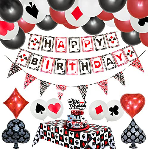 Casino Party Dekoration Zubehör Set: Casino Tischdecken Casino Ballons,Black, Red,White Latex Ballon mit Casino Confetti für Casino Theme Party,Las Vegas Themenpartys