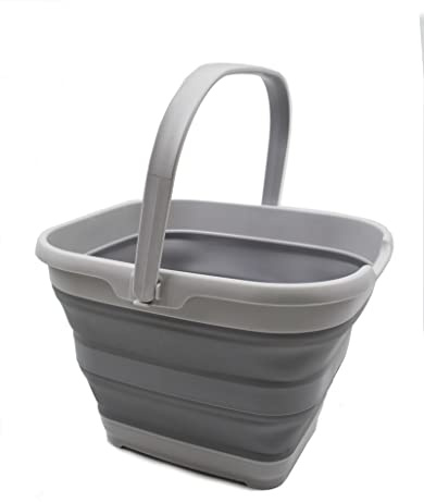 SAMMART - 10L Collapsible Rectangular Handy Basket/Bucket (Gray, 1)