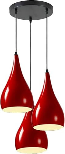 LEDSone Deckenleuchte, 3-Wege-Hängelampe, Tropfenform, mit Augapfel-Design, Rot, modernes ES E27 UK-Lampenfassung (Rot)