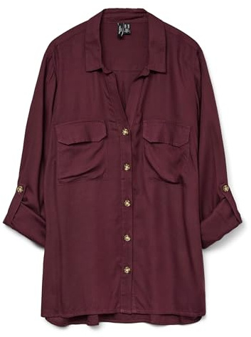 VERO MODA Damen Vmbumpy L/S Shirt New WVN Ga Noos Langarmbluse, Winetasting,XL