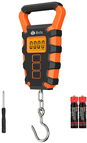 Ankilo Digital Hanging Fishing Scale with Ruler, 110lb/50kg Electronic Digital Luggage Scale, Fishing Postal Hanging Hook Scale with Measuring Tape, Backlit LCD Display, Orange