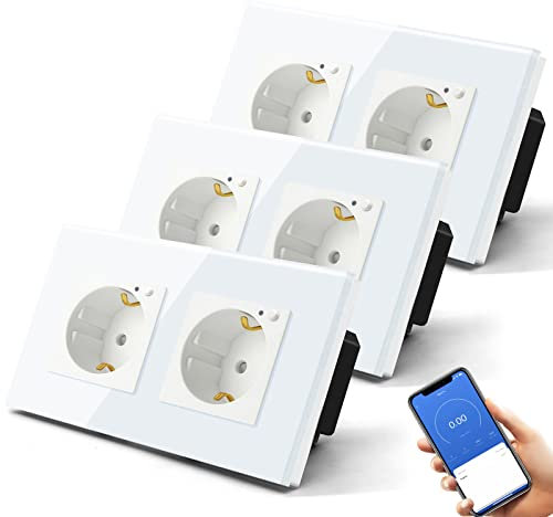 BSEED Schuko Wifi Doppelt Steckdose Unterputz mit Energieüberwachung, 3 Pack 16A Smart Alexa, APP-Steuerung Arbeit mit Alexa/Google Home Stromverbrauch messen, Zeitpläne, Timer, Nur 2.4 GHz Weiß