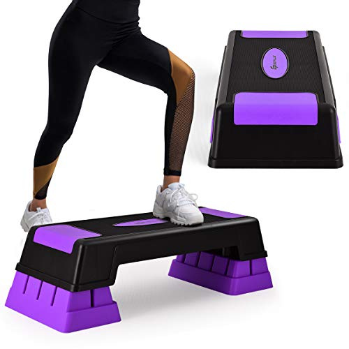 COSTWAY Höhenverstellbarer Aerobic Stepper mit 3 Stufen 12/17 / 22cm, Steppbrett bis 150KG belastbar, Stepbench, Fitness Stepper für das Heim-Fitness