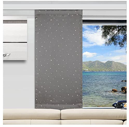 SeGaTeX home fashion Flächengardine Wohnwagen-Dekopaneele Cupido grau Caravan-Gardine Bestickt gepunktet Fertigung nach Maß (Wunschhöhe angeben) Höhe 40-80 cm, Breite wählbar