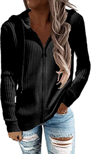 GRMLRPT Felpe con Cappuccio Donna Hoodies Manica Lunga Sweatshirt Giacca Sportiva Zip Cappotto con Cerniera Autunno Inverno Outwear Casual(Nero,XL)