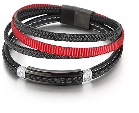 Aotiwe Lederarmband, Armkette Herren Schwarz Weben 22cm Ich Liebe Dich Geschenke für Männer