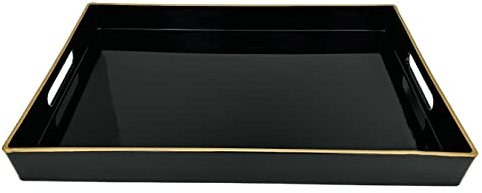 Henilosson Serviertablett mit Griffen, modernes dekoratives Tablett für Couchtisch, rechteckiges Tablett aus Kunststoff für Ottomane, Badezimmer-Waschtisch-Tablett, Dekor, 40.5x26.4x4 cm (Schwarz+GL)