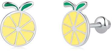 Mädchen Ohrringe 925 Sterling Silber Post Hypoallergene Schraubverschluss mit Sicherheit ohrstecker versch Ohrringe für Kinder Mädchen Damen Schmuck (Zitrone)