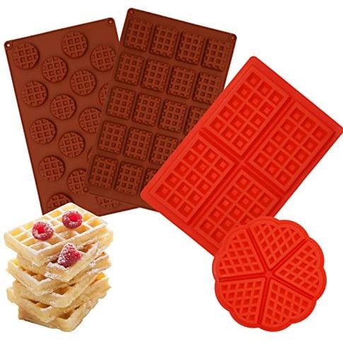 Lot de 4 moules à gaufres rectangulaires ronds en silicone anti-adhésif Mini moule à gaufres LIUCONGD Gâteau Chocolat Biscuits Bonbons Ours en caoutchouc Moules de cuisson DIY