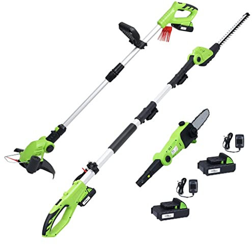 vidaXL 3-tlg. Akku-Gartengerät-Set mit Ladegeräten & Akkus, Rasenkantenschneider, Akku-Freischneider, Gartengebläse, Akku-Laubbläser, Freischneider