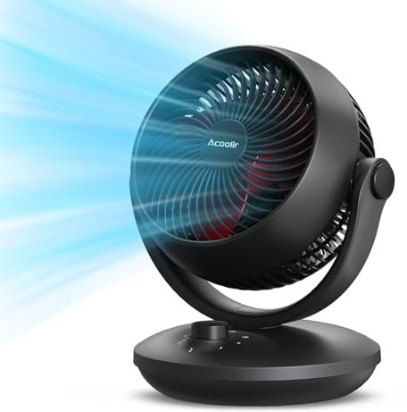 Acoolir Ventilador de Mesa, 24dB Ventilador Silencioso para Dormir, Doble Oscilación 70° Horizontal & 100° Vertical, 3 Velocidades, ventilador Portátil para Dormitorio Oficina Salón,Negro Rojo