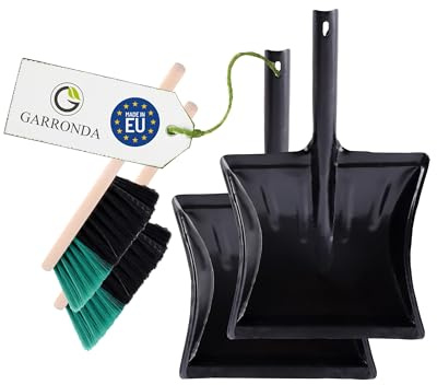 Garronda Kehrschaufel Set 2 Stück mit komplett aus Metall gefertigter Schaufel und Handfeger aus Holz und Synthetik Kehrbesen für Haushalt GD-0172 (Schwarz/Grün + Schwarz)