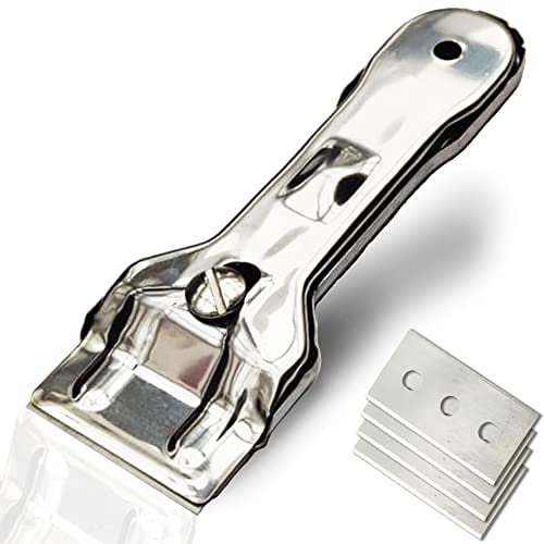 Rasqueta Profesional Vitrocerámica. Rascador Vitrocerámica de Acero Inoxidable. Rascador Placa Vitrocerámica con Cuchillas de Repuesto, para Limpiar Cocina Vitro. Raspador Limpiador de Cristales.