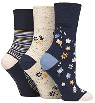 SockShop Gentle Grip Ladies Floral Spotted Patterned and Striped Honeycomb Top Cotton Socks in a Multipack of 3 Assorted Colours Size 4-8 Summer Ditsy Floral 4-8