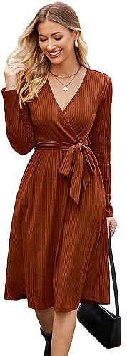 Newshows Jumper Dress for Women UK Ladies Winter Dress Knitted Sweater Dresses for Wedding Guest Caramel