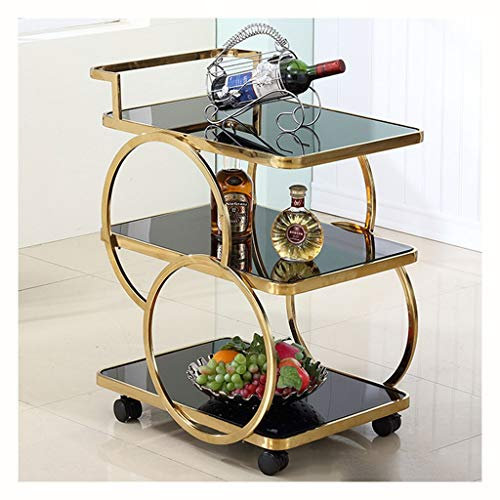 TEmkin Barwagen, Goldener Barwagen, Servierwagen, Metall-Rollbar, Küchen-Servierwagen, Edelstahl, Glas-Servierwagen (vergoldet) (vergoldet)