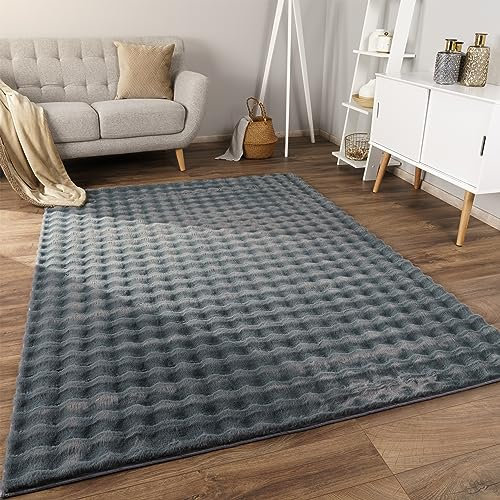 Paco Home Weicher Flauschiger moderner Bubble Wohnzimmer Teppich Hochflor Fell Geometrisches Design Hoch-Tief-Effekt, Grösse:200x280 cm, Farbe:Anthrazit 3