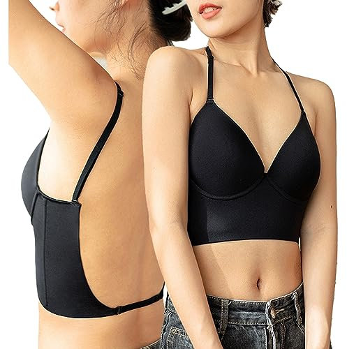 BKEPDY Sujetadores Espalda Descubierta Bralette Triangular Sujetador Invisible Push up Brasier Mujer de Corte Bajo Halter con Tiras Multiusos