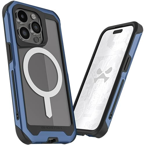 Ghostek Atomic Slim iPhone 15 Pro Phone Case, Compatible with MagSafe Accessories, Aluminum Bumper, Military Grade Drop Protection (6.1 Inch, Blue)