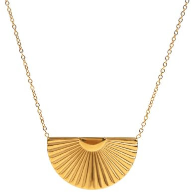 Kritz Damen Halskette Sonne Gold - Schmuck Anhänger Sonnenschein Maya Inka Rund Vergoldet 18K mit Verstellbare Kette - Modisches Geschenenk für Frauen (Inka Sonne)