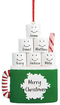 Christmas Ornaments with family Name Funny Personalised Christmas Tree Decorations XMAS Tree Hanging Ornaments Gift for Family (6 names, cup（Wooden）)