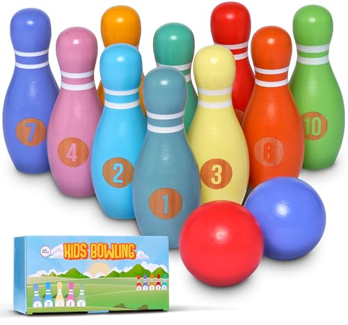 Pink Papaya Bolos Infantiles, Juego de Bolos para Niños de 12 Piezas, Juegos de Exterior Niños, Juguetes para Niñas