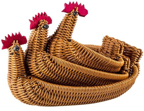 Brotkörbe für den Tisch 3 Stück Hühnerförmiger Rattan Obstkorb 11/8,3/6,7 Zoll gewebter Weidenkorb dekorative Snacks Eierkorb für die Küche